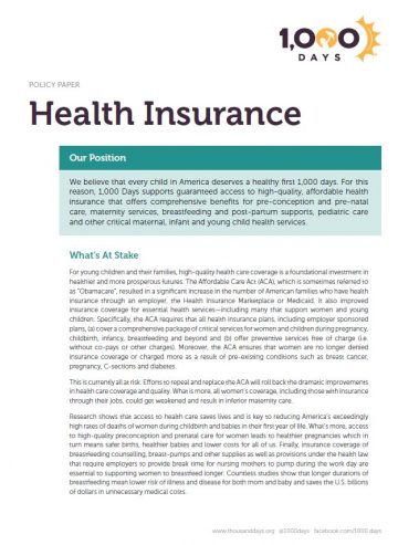 1,000 Days Policy Brief: Health Insurance