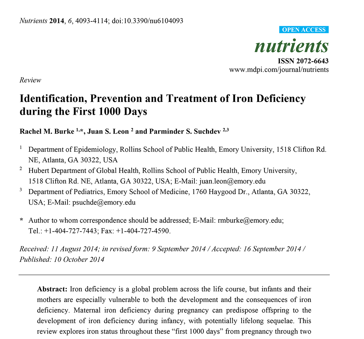 Identification, Prevention and Treatment of Iron Deficiency during the