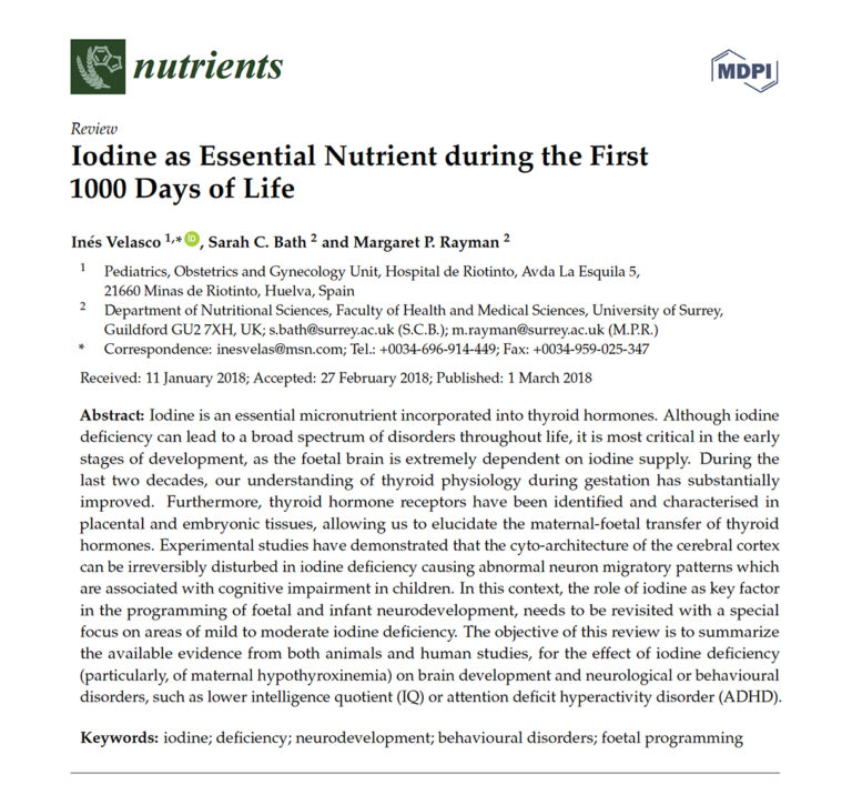 Iodine as an Essential Nutrient During the First 1000 Days 1,000 Days