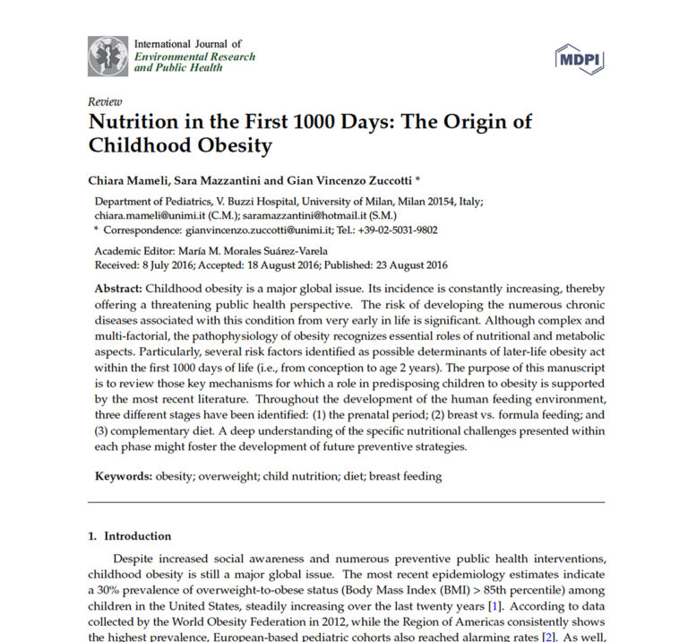 Nutrition in the first 1000 days the origin of childhood obesity